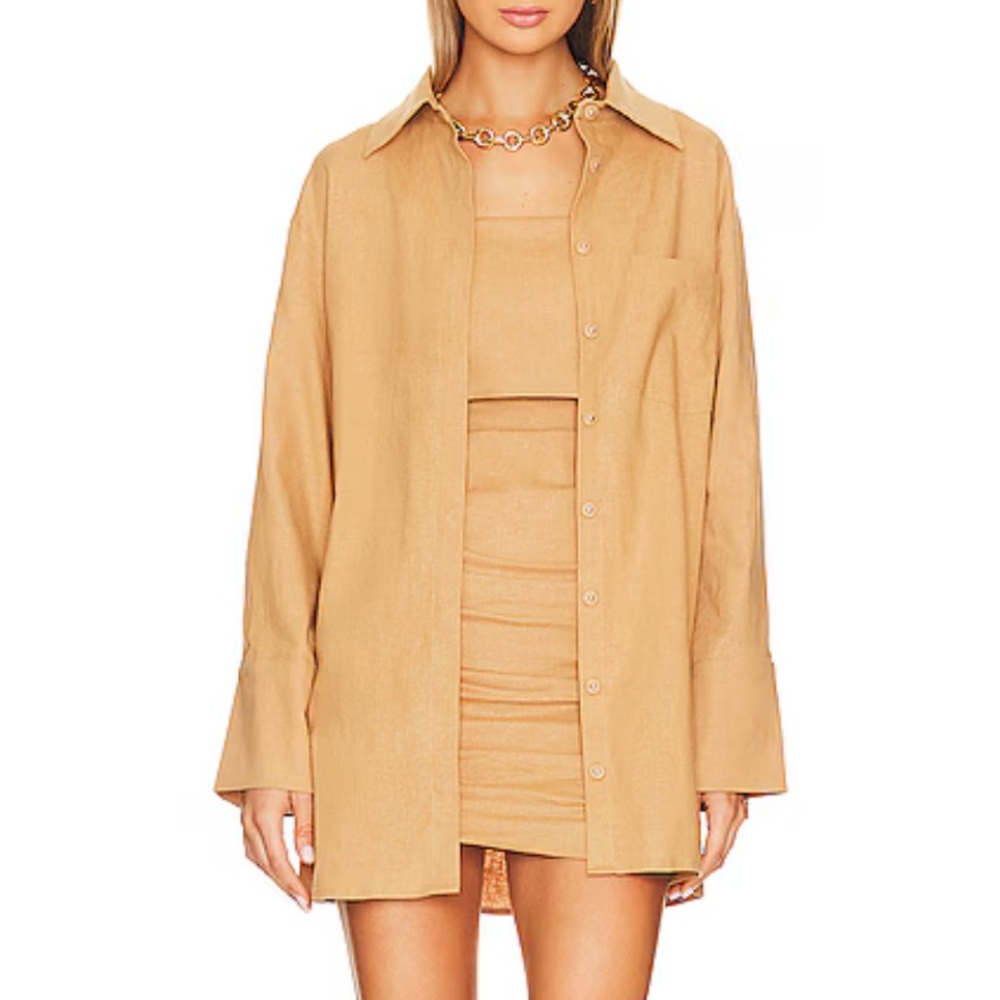 Camila Coelho Reine Oversized Camel Button-Down
